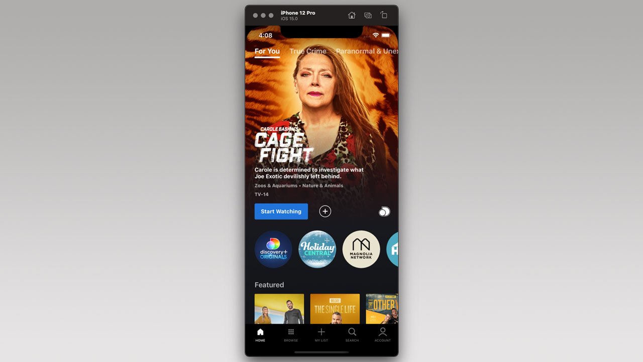 Discovery+ - Home Screen