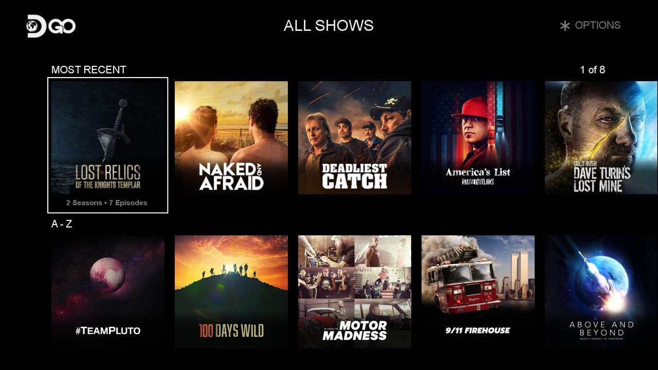 Discovery GO - Shows Screen