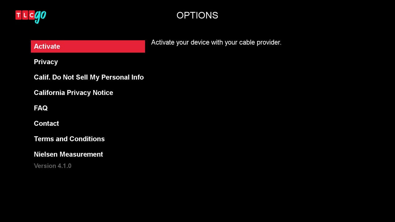 TLC - Settings Screen