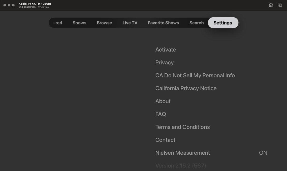 Discovery GO - Settings Screen